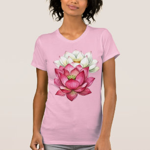 Camiseta Lótus Flor de Rosa e Branco Aquarela
