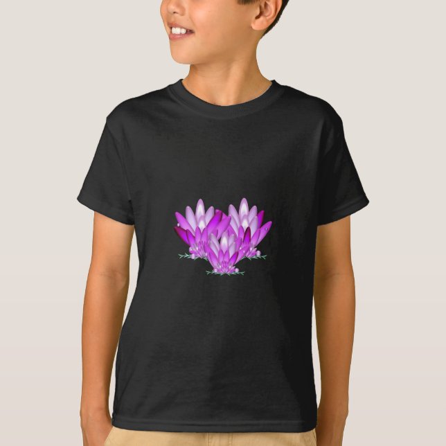Camiseta Lotus floresce rosa sobre fundo verde marinho (Frente)
