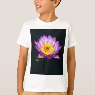 Camiseta Lótus Purple Waterlily e Dragonfly Nympel T Shirt