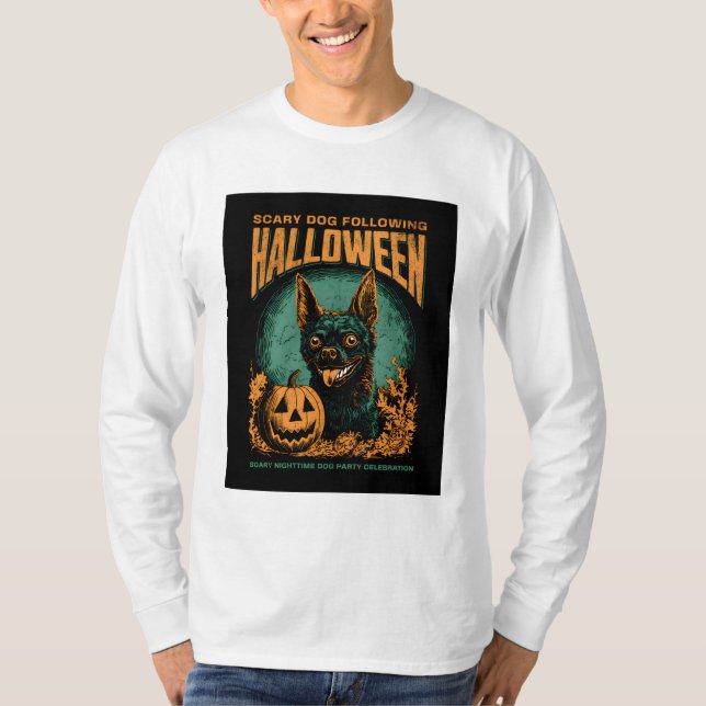 Camiseta Louco - Camisa-T-Festa de Cachorro do Halloween (Frente)