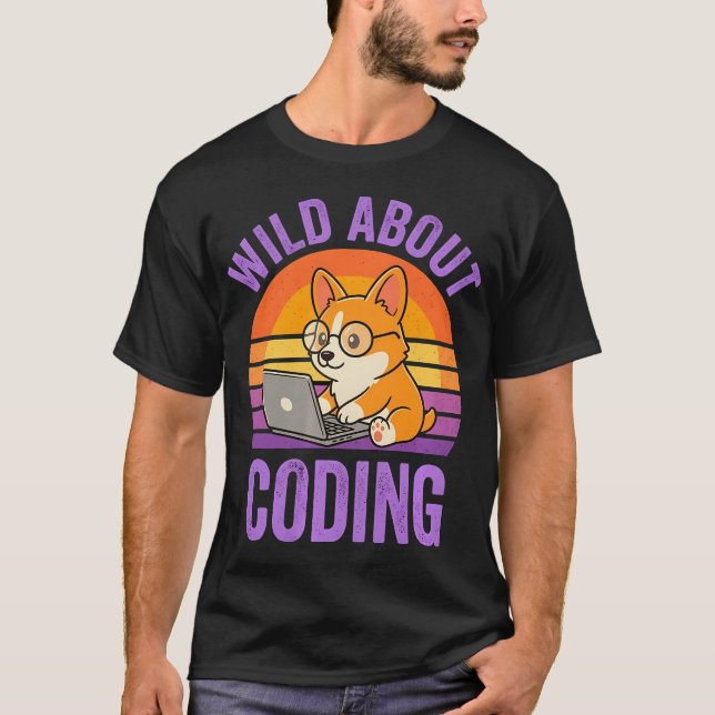 Camiseta Louco por Codificação Cachorro Corgi Programador E (Frente)