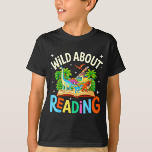 Camiseta Louco por Leitura Amante de Livros de Dinossauros 
