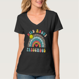 Camiseta Louco por Pré-Escola Coração de Arco-Íris Fofo Pri