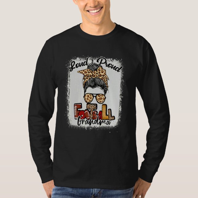 Camiseta Loud & Proud Football Grandma Messy Bun Bleached (Frente)