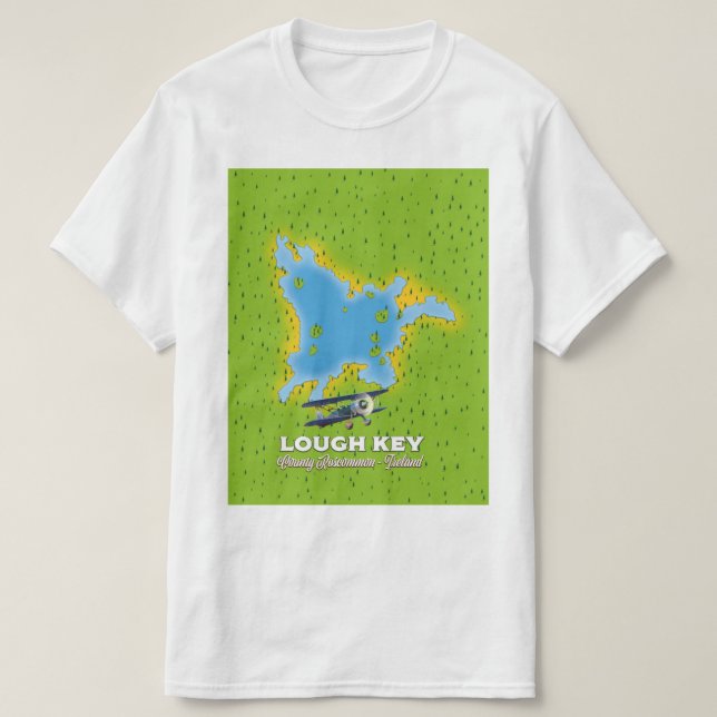 Camiseta Lough Key County Roscommon, mapa da Irlanda (Frente do Design)