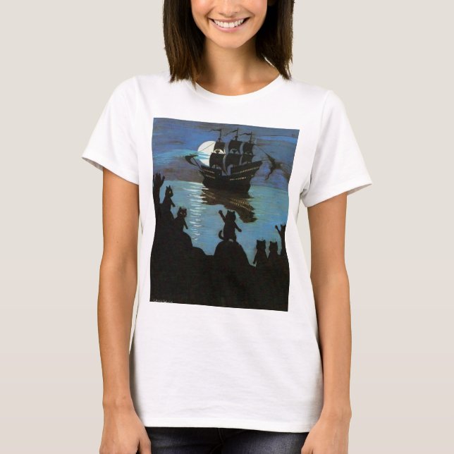 Camiseta Louis Wain Cat Pirata Galleão À Lua (Frente)