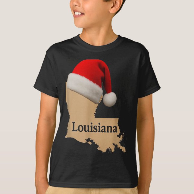 Camiseta Louisiana Map Santa Hat Funny Christmas Cajun Holi (Frente)