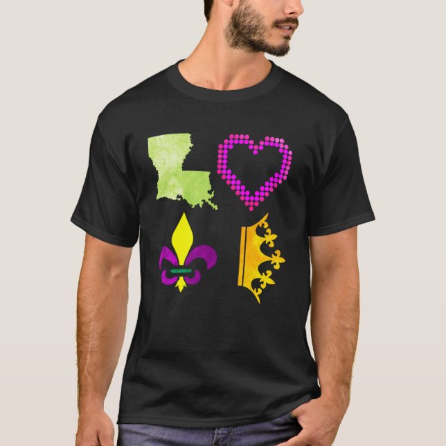 Camiseta Louisiana State New Orleans Mardi Gras Love (Frente)