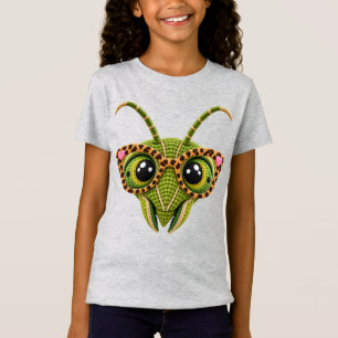 Camiseta Louva-a-Deus Óculos de Leopardo Corações Crochê Fa
