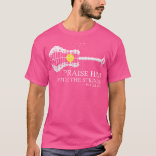Camiseta Louvem-no Com as Cordas Tocador de Guitarra Cristã