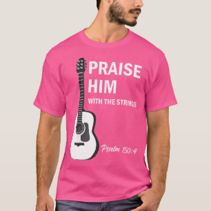 Camiseta Louvem-no Com Cordas Violão Cristão Salmo 150
