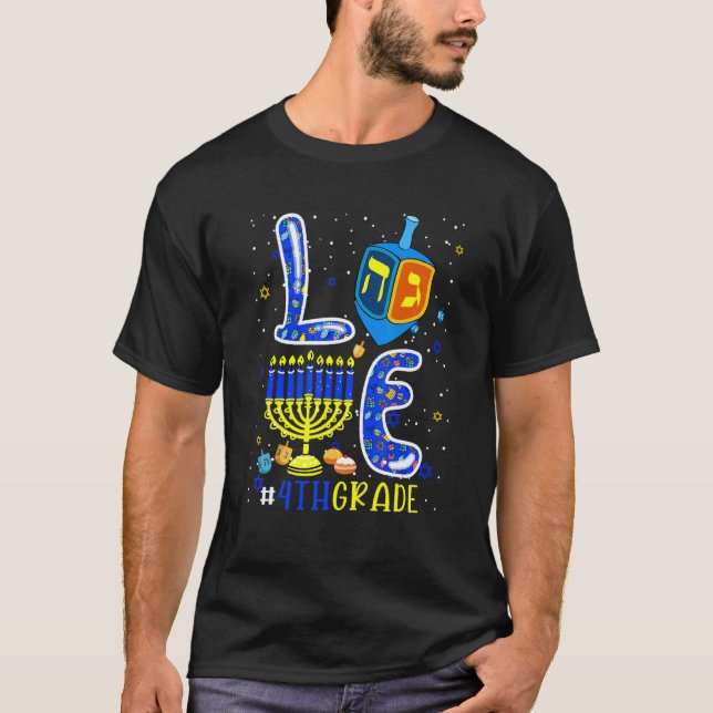 Camiseta LOVE 4th Grade Hanukkah Dreidel Menorah Teachers S (Frente)
