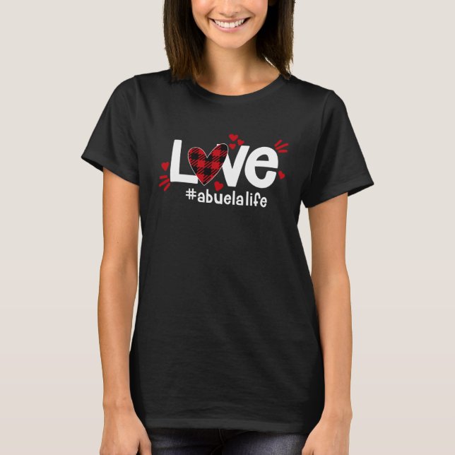 Camiseta LOVE Abuela Life Buffalo Plaid Red Flannel Heart V (Frente)