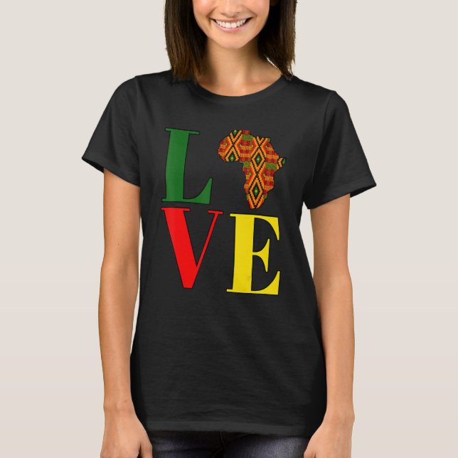 Camiseta Love Africa Kente Afrocentric Black History Month  (Frente)