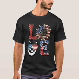 Camiseta Love Akita-inu Dog USA Flag Sunflower Tie Dye