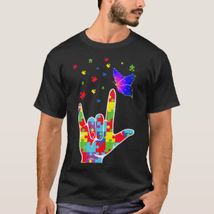 Camiseta Love ASL Sinal Language Quebra-cabeça Butterfly Au