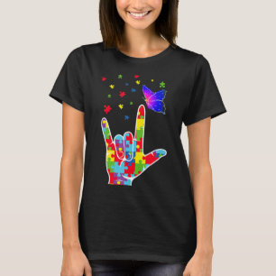 Camiseta Love ASL Sinal Language Quebra-cabeça Butterfly Au