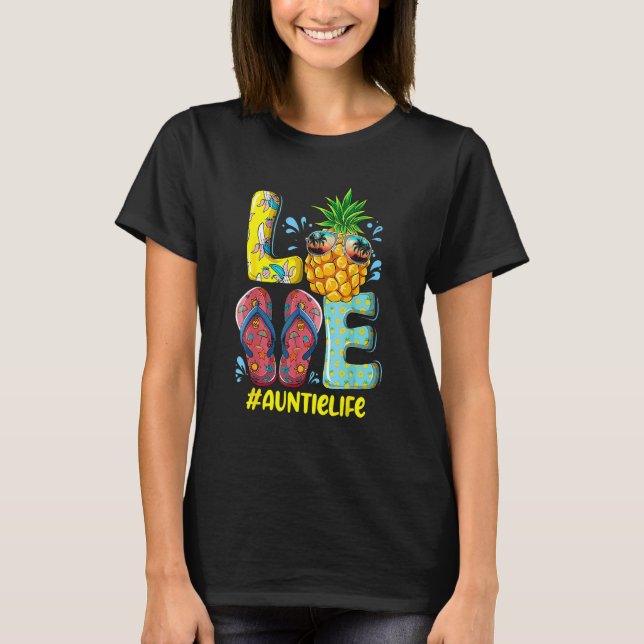 Camiseta Love Auntie Life Chinelos Hippie Pineapple Summe (Frente)