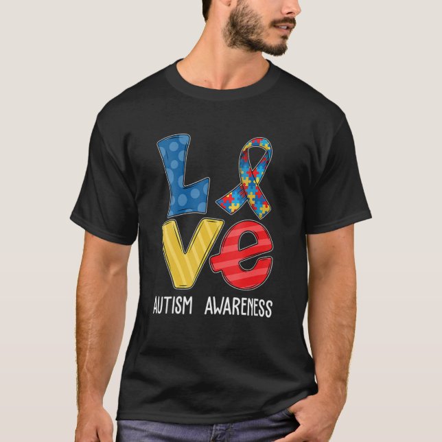 Camiseta LOVE Autism Awareness Men Women Kids Autistic Puzz (Frente)
