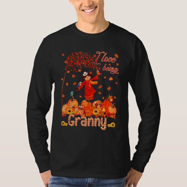 Camiseta Love Being Granny Thanksgiving Autumn Scarecrow Pu (Frente)