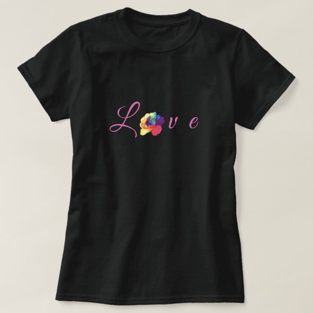 Camiseta Love Blooms Rainbow Rosa (Frente do Design)