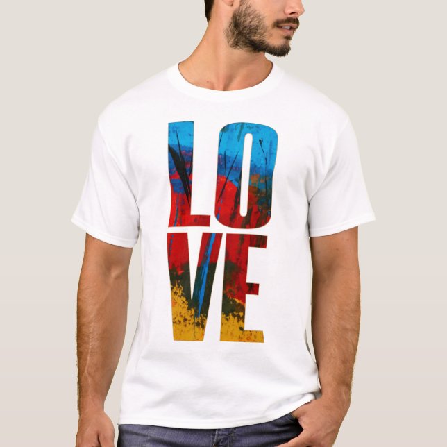 Camiseta Love Blue Red Yellow Trendent Abstrato Art (Frente)
