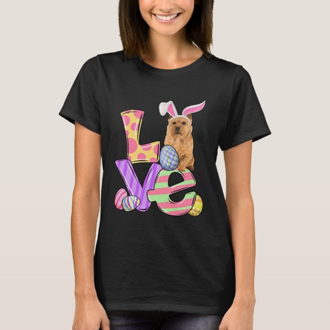 Camiseta LOVE Bunny Norwich Terrier Dog Easter Eggs Easter  (Frente)