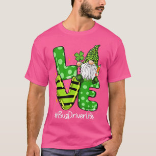 Camiseta LOVE Bus Driver Life Gnomo Leopardo Shamrock Rua P