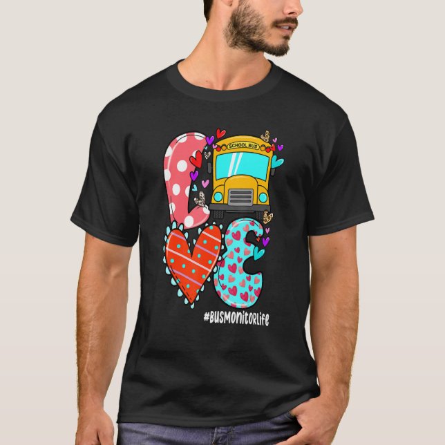 Camiseta LOVE Bus Monitor Life Leopard Heart Valentine's Da (Frente)