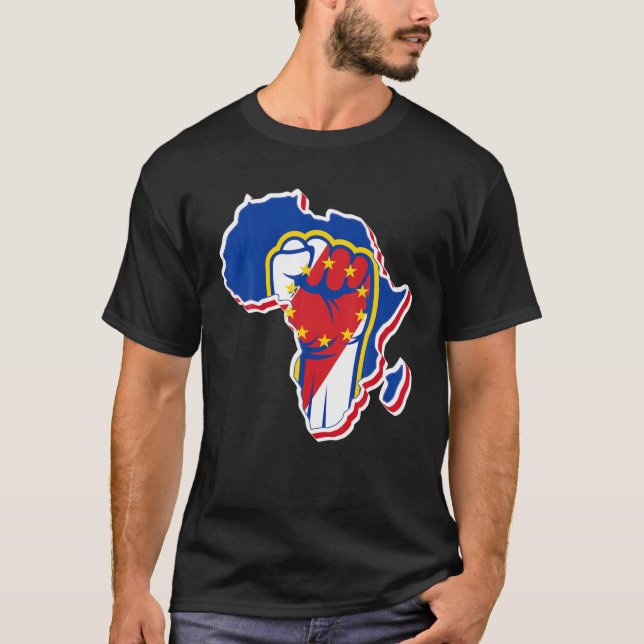 Camiseta Love Cabo Verde Flag with Africa Map Cape Ver (Frente)