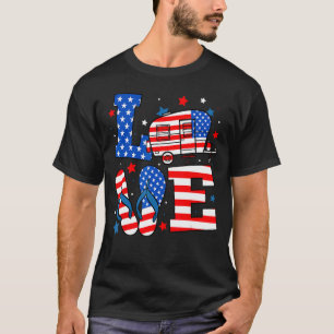 Camiseta Love Camping USA Flag 4 De Julho De 2023 Patriotic