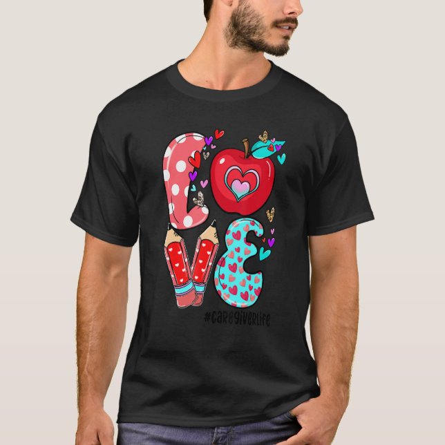 Camiseta LOVE Caregiver Life Leopard Heart Valentine's Day  (Frente)