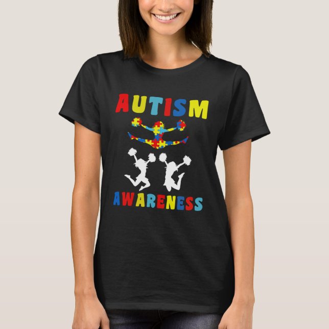 Camiseta Love Cheerleading Puzzles Autism Awareness Kids Bo (Frente)