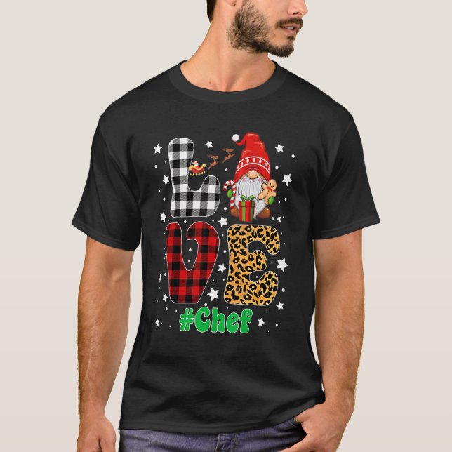 Camiseta Love Chef Gnome Christmas Leopard Plaid Xmas Pajam (Frente)