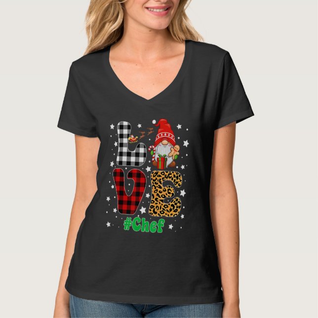 Camiseta Love Chef Gnome Christmas Leopard Plaid Xmas Pajam (Frente)
