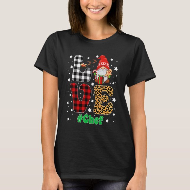 Camiseta Love Chef Gnome Christmas Leopard Plaid Xmas Pajam (Frente)