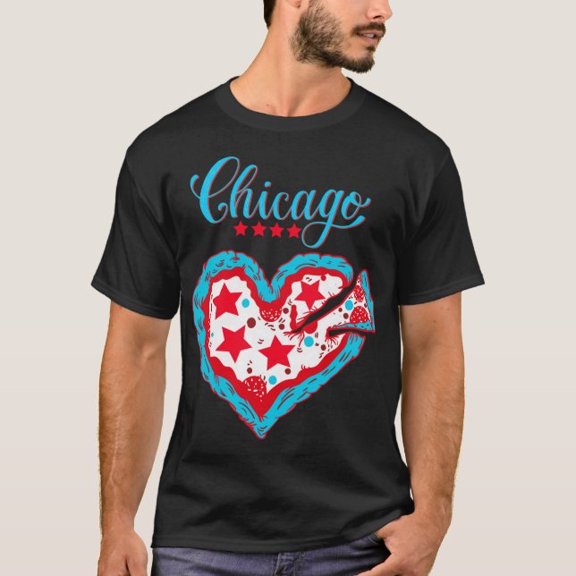 Camiseta Love Chicago Pizza Heart Chicago Flag Gift (Frente)
