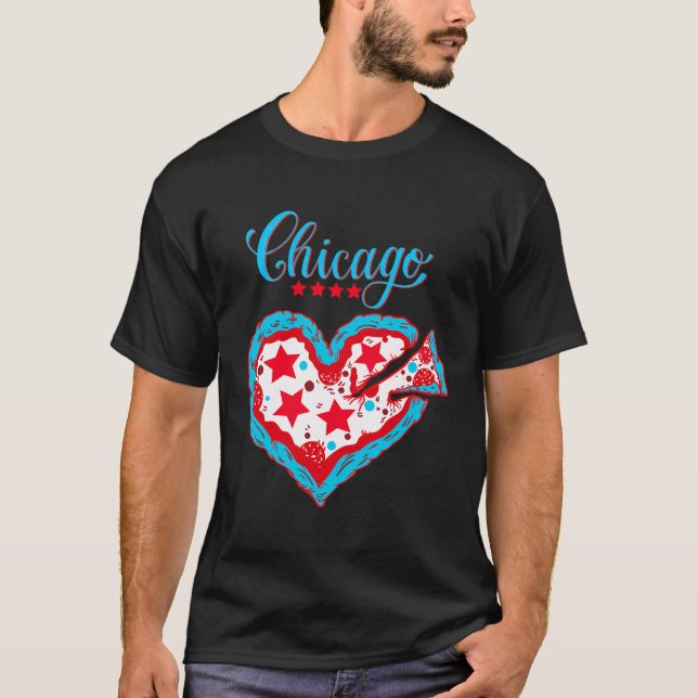Camiseta Love Chicago Pizza Heart Chicago Flag Gift (Frente)