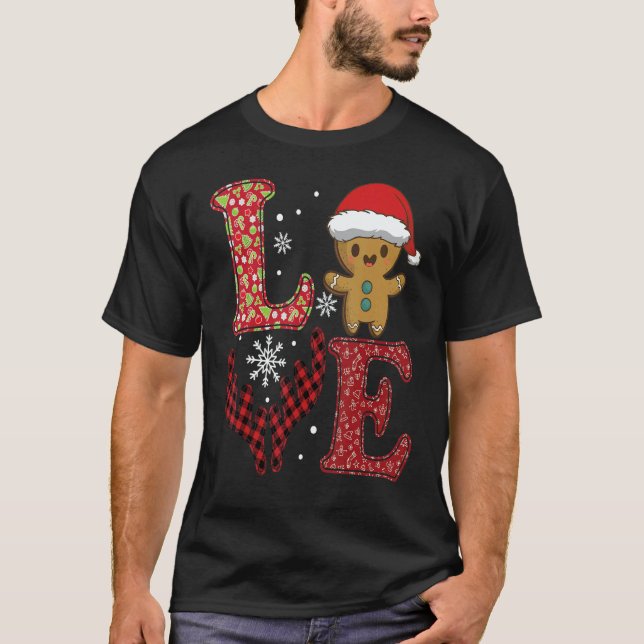 Camiseta Love Christmas 2022 Buffalo Plaid Gingerbread Man  (Frente)