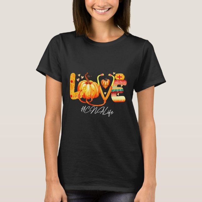 Camiseta Love Cna Life Pumpkin outono outono outono Dia de  (Frente)