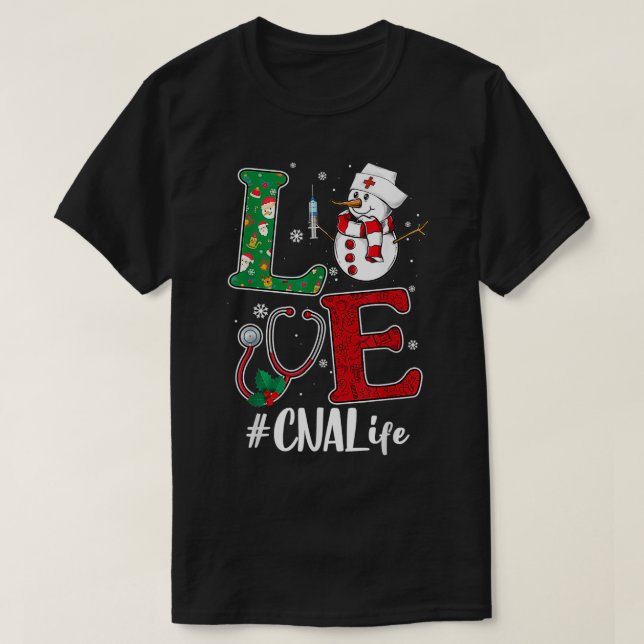 Camiseta Love CNA Life Stethoscope Snowman Christmas Vaccin (Frente do Design)