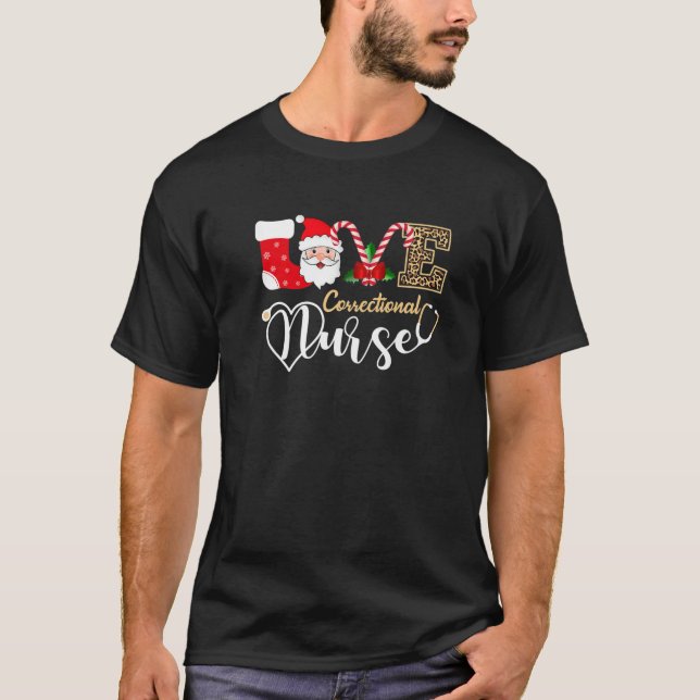 Camiseta Love Correctional Nurse Santa Stethoscope Leopard (Frente)