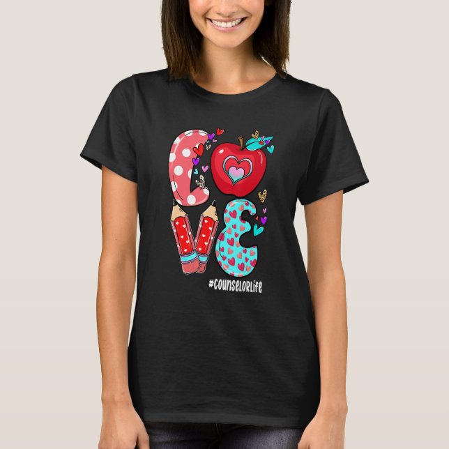 Camiseta LOVE Counselor Life Leopard Heart Valentine's Day  (Frente)