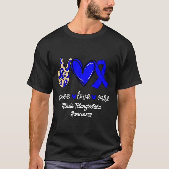 Camiseta Love Cure Ataxia Telangiectasia Blue Ribbon Awaren (Frente)