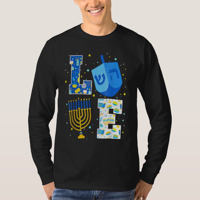 Camiseta LOVE Cute Hanukkah 2022 Decorations Dreidel Menora (Frente)