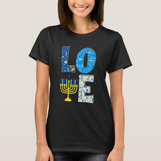 Camiseta Love Cute Hanukkah Decoration Menorah Pajama Match (Frente)