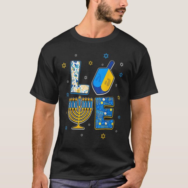 Camiseta Love Cute Hanukkah Decorations Dreidel Menorah Cha (Frente)