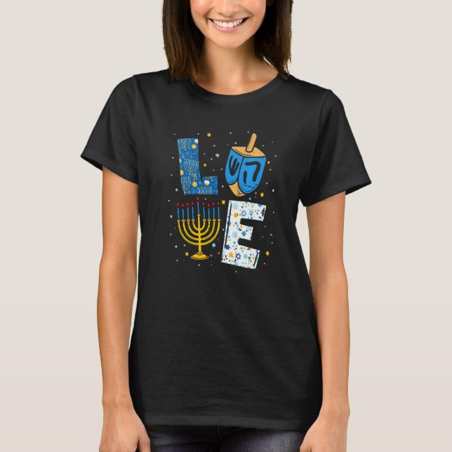 Camiseta LOVE Cute Hanukkah Decorations Dreidel Menorah Cha (Frente)