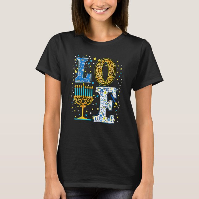 Camiseta Love Cute Hanukkah Leopard Menorah Pajama Matching (Frente)