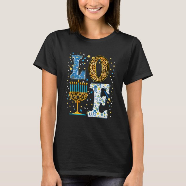 Camiseta Love Cute Hanukkah Leopard Menorah Pajama Matching (Frente)